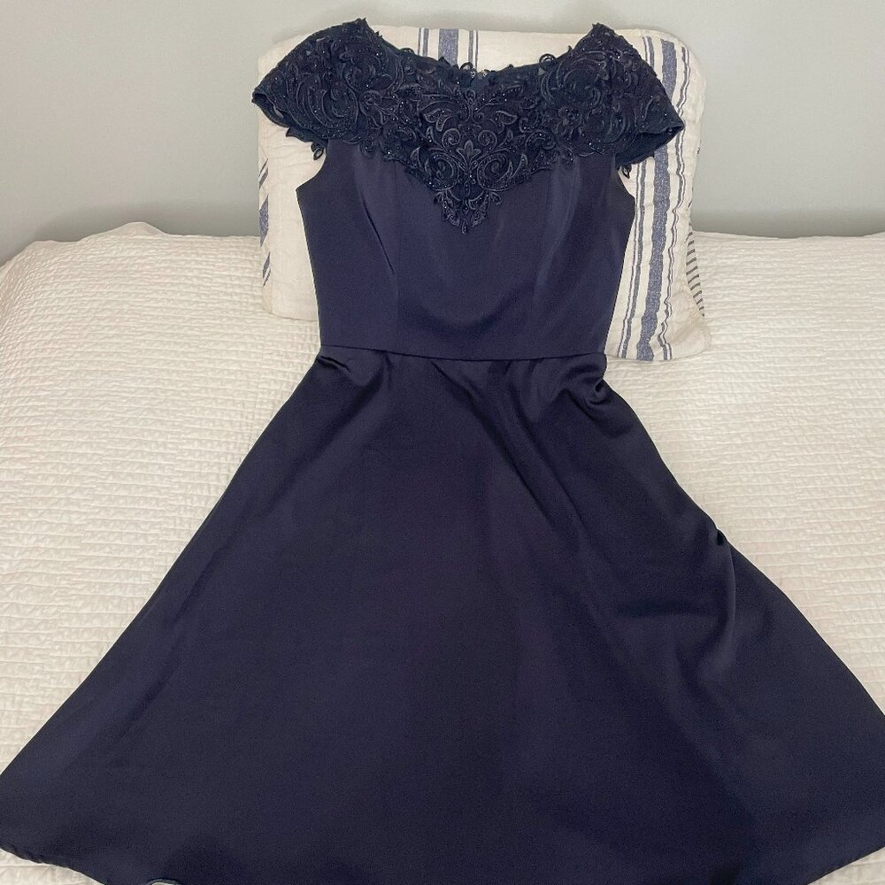 La Femme Embellished Evening Dress in Navy Blue. Size 10.